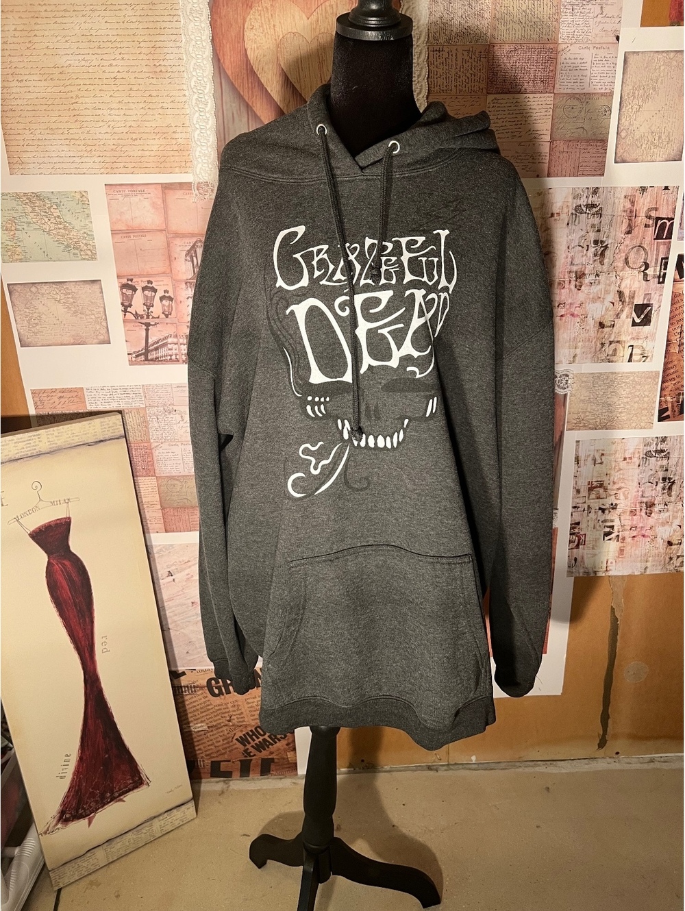 Grateful Dead Skull Hoodie Sweatshirt 2XL Gray White